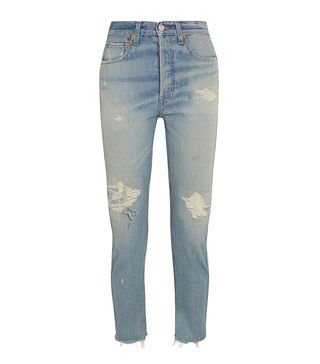 Re/Done + High-Rise Ankle Crop Distressed Slim-Leg Jeans