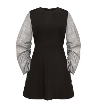 Pixie Market + Romie Check Ruched Sleeve Dress