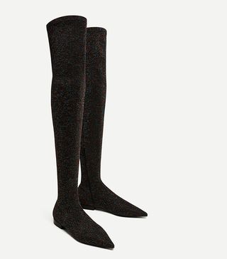 Zara + Flat Multicoloured Over-the-Knee Boots