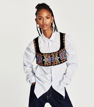 Zara + Embroidered Velvet Cropped Top