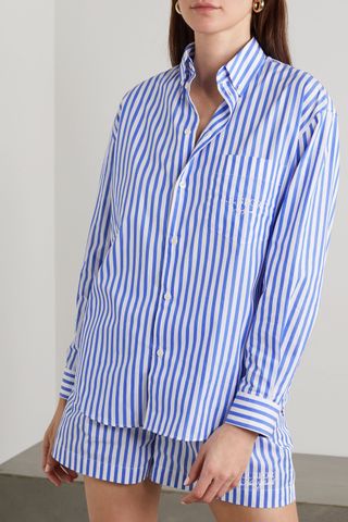 Sporty & Rich + Carrie Embroidered Striped Cotton-Poplin Shirt