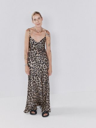 Raey + V-Neck Leopard-Print Silk-Satin Maxi Dress