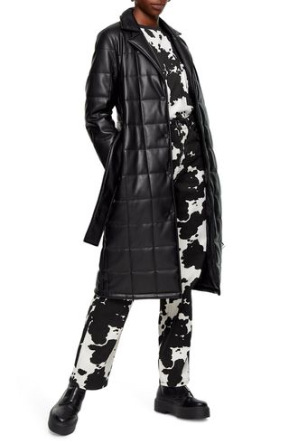 Topshop + Quilted Faux Leather Coat