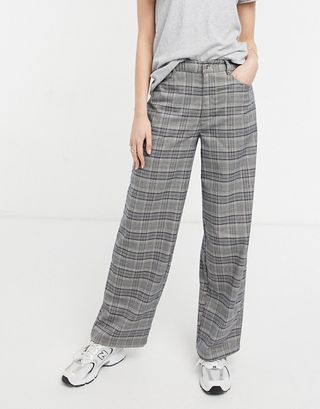 ASOS Design + High Rise 'Relaxed' Dad Pants in Blue Check
