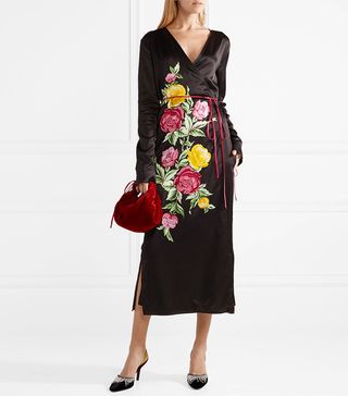 Attico + Grace Floral-Print Satin Wrap Midi Dress