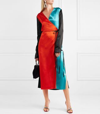 Attico + Grace Color-Block Satin Wrap Dress