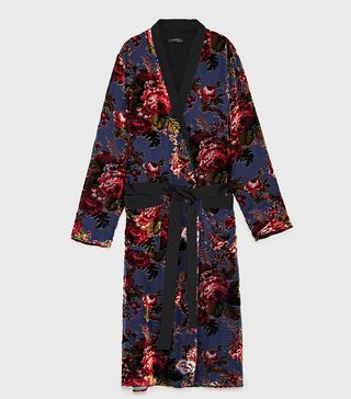 Zara + Contrasting Velvet Kimono