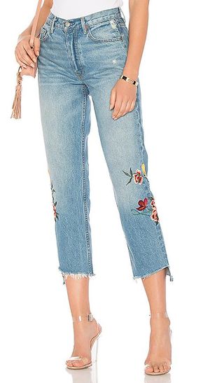Grlfrnd + Helena High-Rise Embroidered Crop Jeans