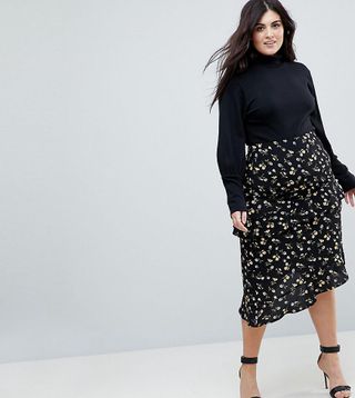 Fashion Union Plus + Midi Skirt With An Asymmetric Tiered Ruffles
