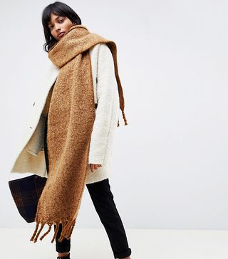 ASOS Design + Fluffy Two Tone Long Scarf With Tassels