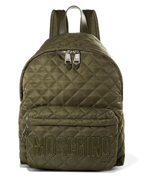 Moschino + Patent Leather-Trimmed Quilted Shell Backpack