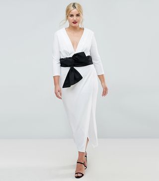 ASOS Curve + Deep-Plunge Origami Bow-Front Maxi Dress