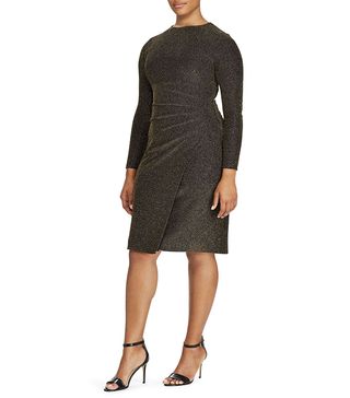 Ralph Lauren + Metallic-Knit Faux-Wrap Dress