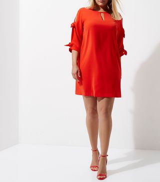 River Island + Plus Red Bow-Sleeve Shift Dress