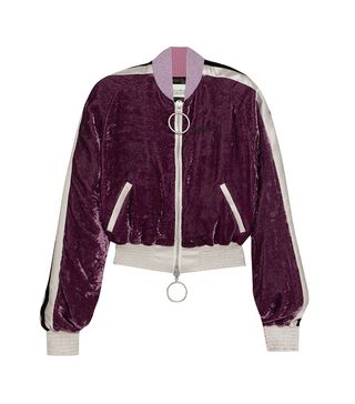 Off-White + Satin-trimmed Crushed-velvet Bomber Jacket