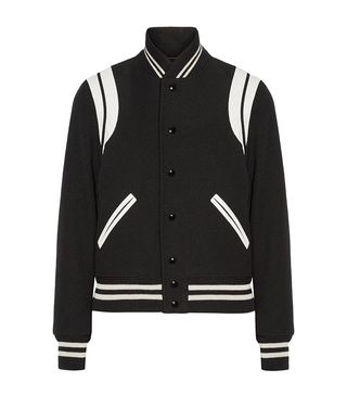 Saint Laurent + Teddy Leather-Trimmed Wool-blend Bomber Jacket