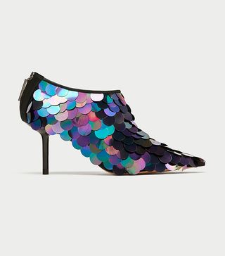 Zara + Sequinned High Heel Ankle Boots