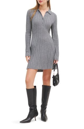 Reformation + Walsh Rib Collar Long Sleeve Recycled Cashmere Blend Sweater Dress