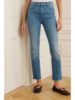 Mother + The Dazzler Cropped Frayed High-Rise Slim-Leg Jeans