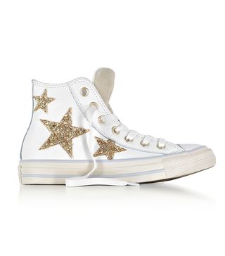 Converse + Chuck Taylor All Star High Curved Eyestay Leather Sneakers With Glitter Stars