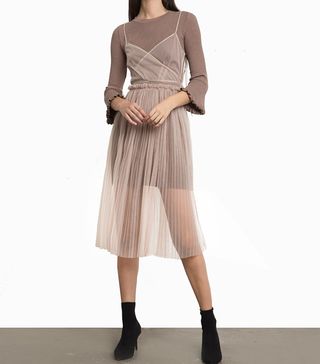 Pixie Market + Chloe Taupe Knit Organza Layered Dress