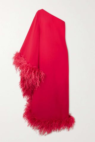 Taller Marmo + Ubud One-Shoulder Feather-Trimmed Crepe Gown