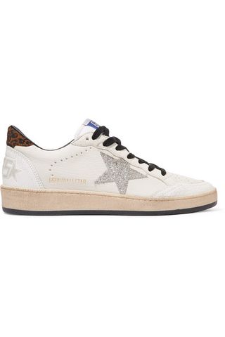 Golden Goose + Ball Star Glittered Distressed Leather Sneakers