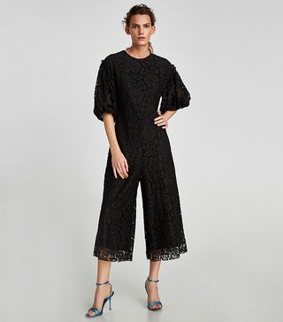 Zara + Cropped Lace Jumpsuit