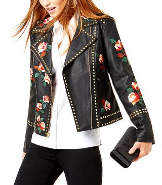 INC International Concepts + Anna Sui Loves Embroidered Studded Faux-Leather Jacket, Created for Macy's