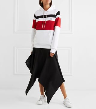 MSGM + Crystal-Embellished Striped Jersey Hooded Top