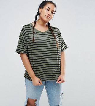 ASOS Curve + Stripe T-Shirt With Roll Sleeve