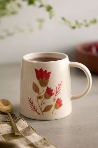 Anthropologie + Floral Ceramic Mug