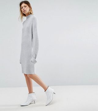 ASOS + Knitted Dress With Turtleneck in Fluffy Rib