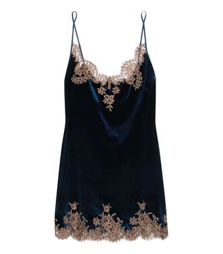 I.D. Sarrieri + Rose Imperial Lace-Trimmed Velvet Chemise