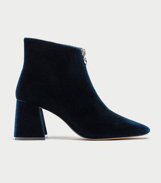 Zara + Chunky High Heel Ankle Boots With Zip