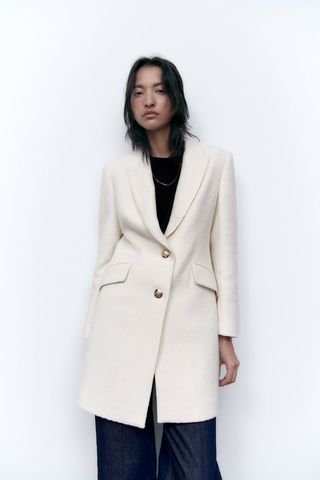 Zara + Structured Coat With Golden Buttons
