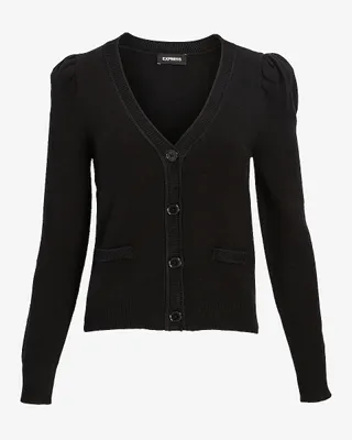 Express + Puff Sleeve Button Front Cardigan