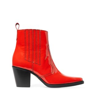 Ganni + Callie Patent-Leather Ankle Boots