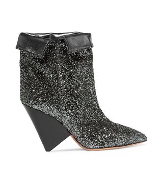 Isabel Marant + Luliana Glittered Metallic Leather Ankle Boots