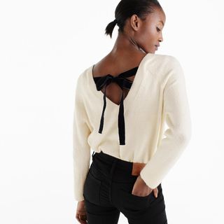 J.Crew + V-Back Sweater With Velvet Tie