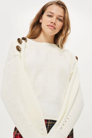 Topshop + Button Slash Neck Jumper