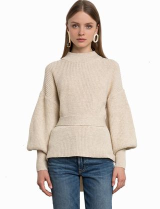 Pixie Market + Ivory Belted Valloon Sleeve Sweater