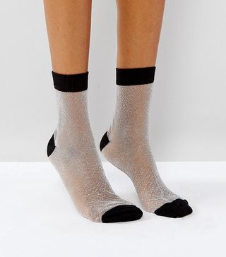 ASOS + Sheer Glitter Socks With Contrast Top
