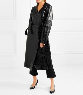 Attico + Snake and Crocodile-Effect Glossed-Leather Trench Coat