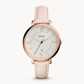 Fossil + Jacqueline Three-Hand Date White Leather Watch