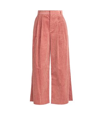 Muviel + Wide-Leg Cropped Cotton-Corduroy Trousers