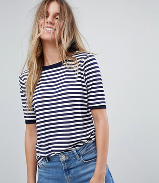 Boohoo + Stripe T-Shirt With Contrast Collar