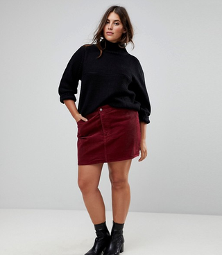 ASOS Curve + Cord Pelmet Skirt in Berry