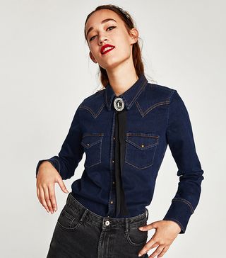 Zara + Slim Fit Western Denim Shirt