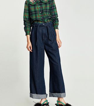 Zara + High Waist Paperbag Trousers